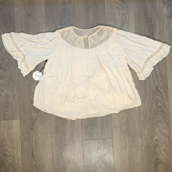 Tularosa Revolve Huxley Top Cream Tassels ties Gauze Crochet Flutter Sleeve - Picture 13 of 15